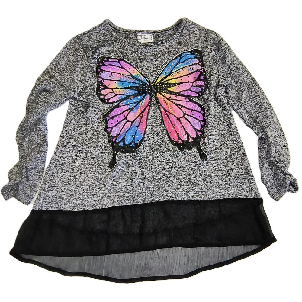 Disney D-Signed Girls Butterfly Long Sleeve Shirt Causal Gray Size S(7/8) G001